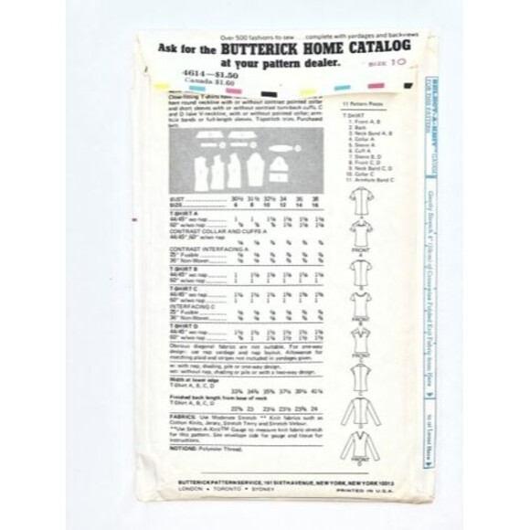 Butterick 4614 Fitted T-Shirts Pattern UNCUT Women's for Sewing Bust 32.5" 1970s - Picture 3 of 6